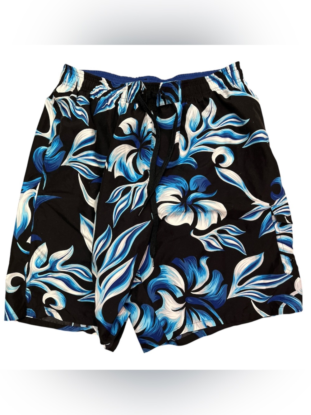 Speedo Men's Large Blue & Black Tropical Floral Swim Trunks Board Shorts⁠